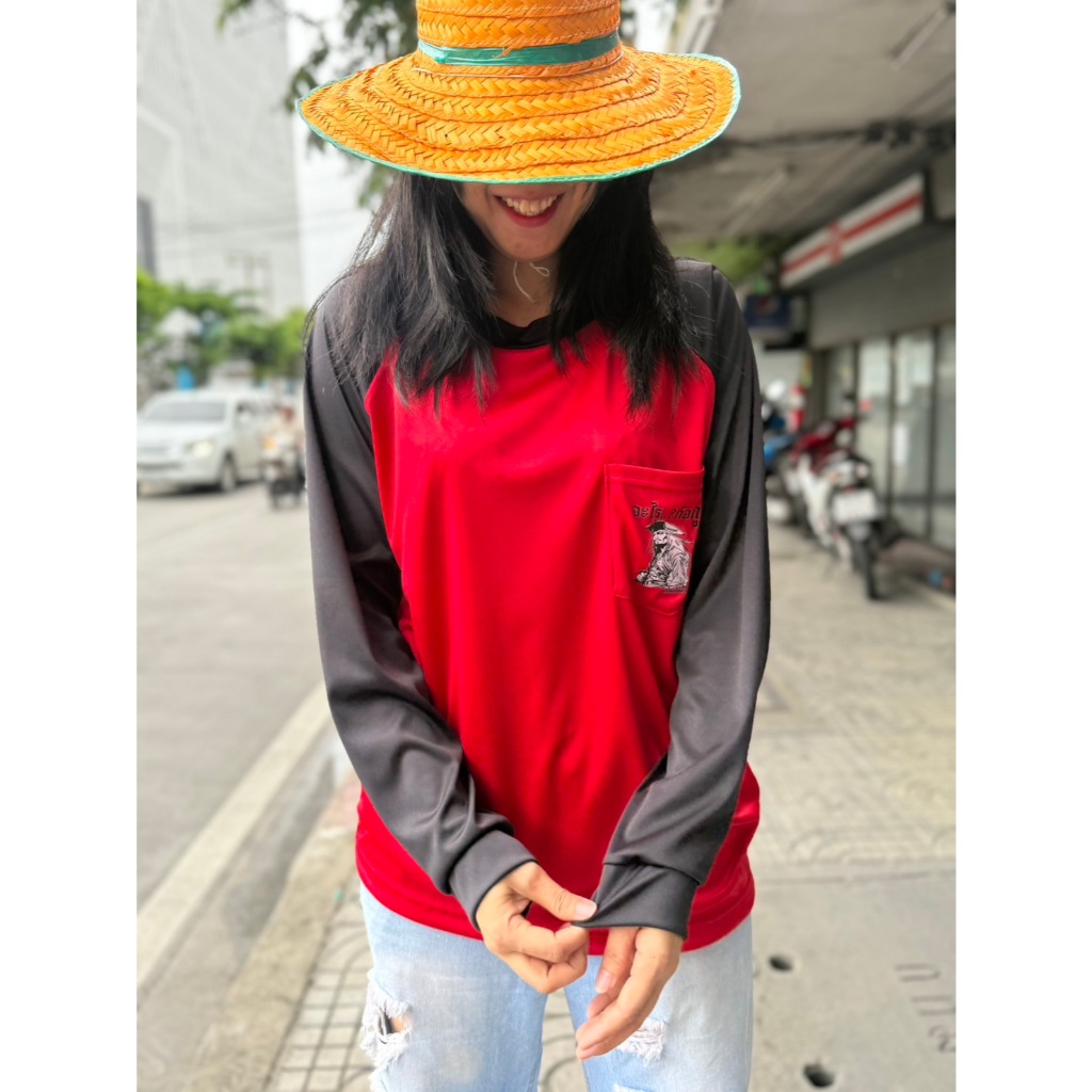 เสื้อคนงาน เสื้อปุ๋ย ทูโทนคอกลม แขนยาว  ใส่ทำงาน ทำส่วน ผู้ชาย หญิงอก46 ใส่สะบายไม่ร้อนผ้าไมโคร