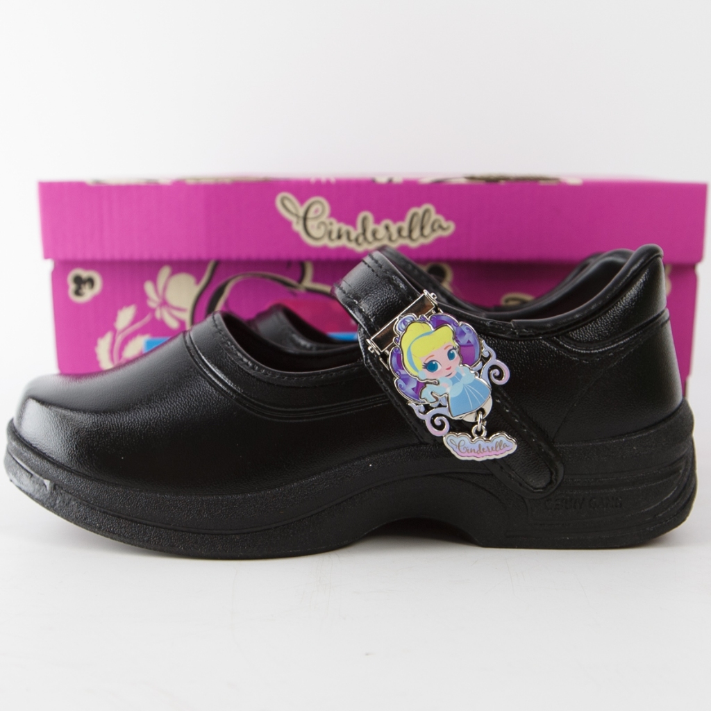 ฟรีถุงเท้า!! รองเท้านักเรียนหญิงลาย Cinderella แบบล็อค ยี่ห้อ Kenta (ลิขสิทธิ์แท