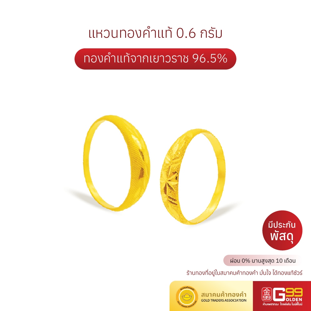 แหวนทอง 0.6 กรัม ลายหัวโปร่งจิกเพชร ทองคำแท้บริสุทธิ์ 96.5%