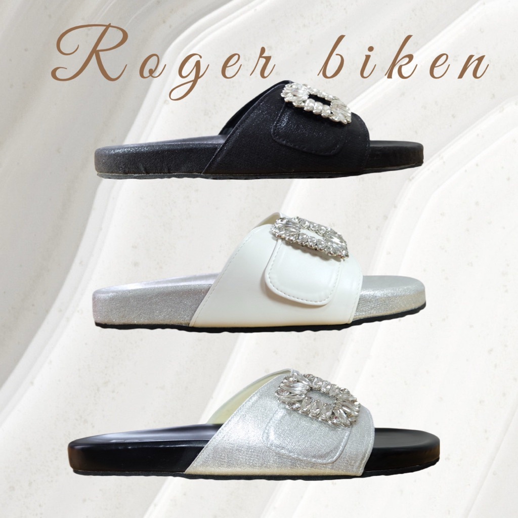 พร้อมส่ง Roger biken รองเท้าแตะแต่งเพชร