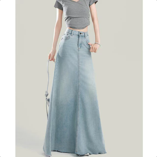 S-6XL กระโปรงยีนส์เอวสูง แบบยาว สไตล์ใหม่สำหรับฤดูร้อน