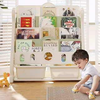 LionKids ชั้นหนังสือเด็ก 7ชั้น พร้อมกล่องเก็บของ จุได้เยอะ วางหนังสือโชว์ปก หยิบใช้งานง่าย เก็บของเล่นได้