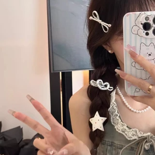LUCKYROSE กิ๊บติดผมรูปดาว Y2K สุดน่ารักและเท่ กิ๊บติดผมด้านข้าง กิ๊บติดผมโบว์โลหะ