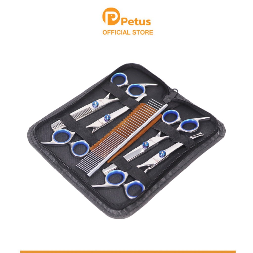 Petus ชุดกรรไกรตัดขน ตัดขนสัตว์เลี้ยง Pet Grooming Scissor ครบทุกฟังก์ชั่นการใช้งาน พร้อมกระเป๋า ฟรีผ้าเช็ดอุปกรณ์ในเซ็ต