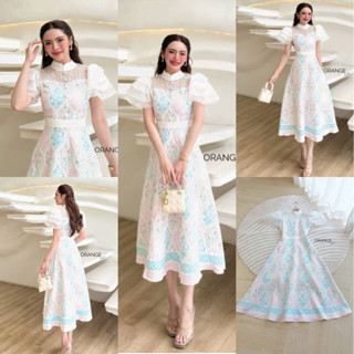 🧡พร้อมส่ง S-4XL🧡ป้าย Orange Juice💕เดรสยาว พิมพ์ลายดอกไม้สีชม…