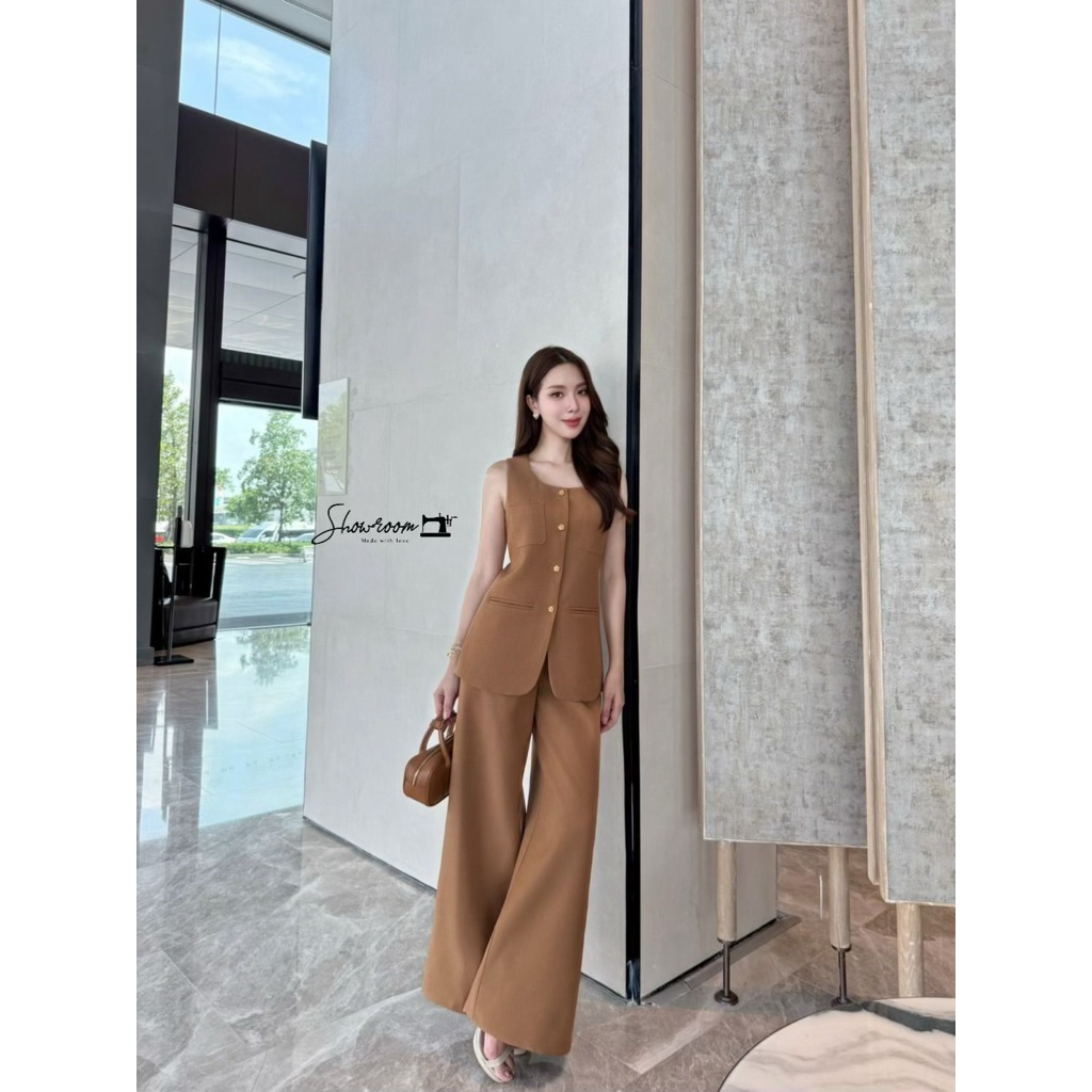 🌟Set เสื้อ+กางเกงขายาว โทนสีน้ำตาลโกโก้ s1022 (showroom)🌟