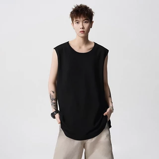 ACHSAWAKE ผู้ชายเสื้อกั๊กสะดวกสบายง่ายต่อการผ่อนคลายแขนกุดสีทึบ