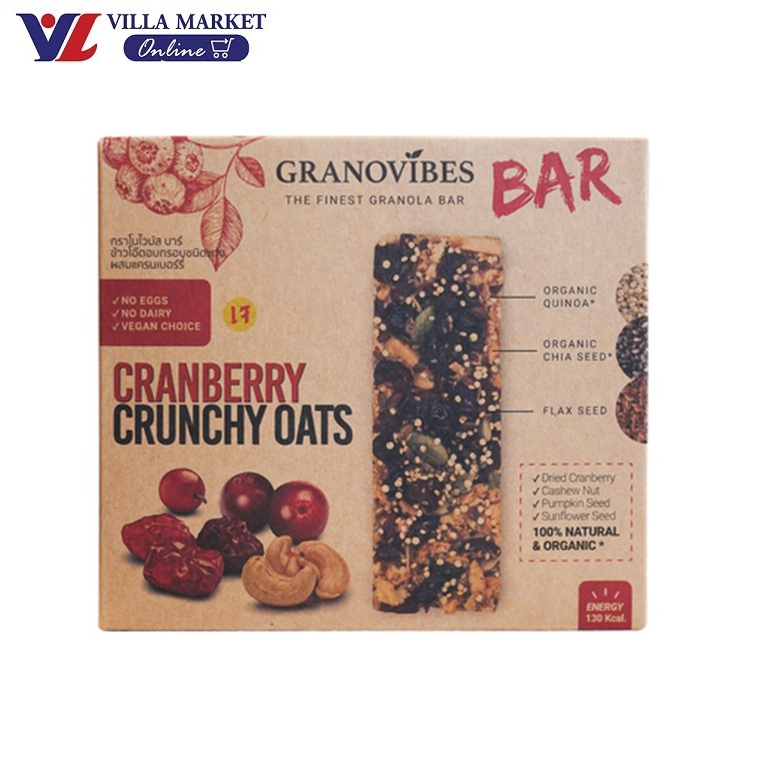 (ไม่มีโปร) Granovibes Granola Bar Cranberry Crunchy Oat 6 Bar