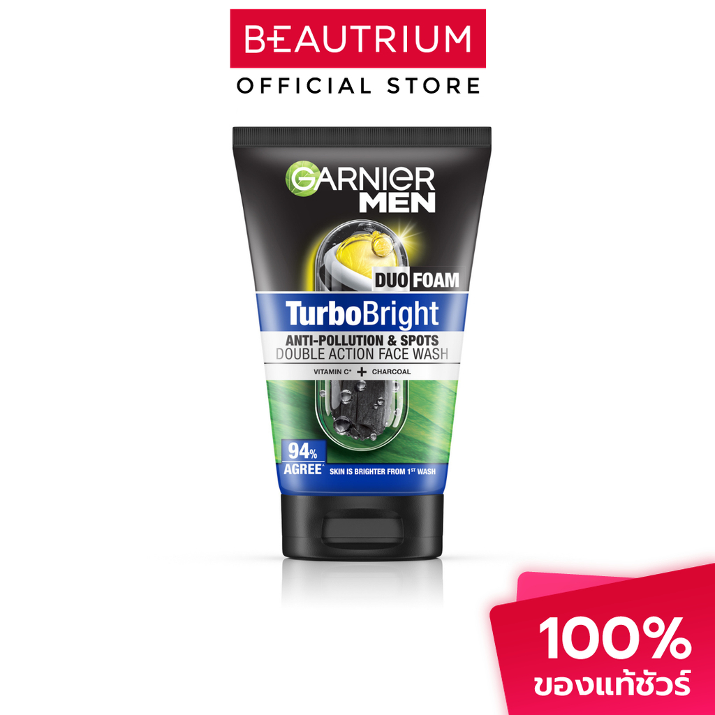 GARNIER Men Turbo Bright Duo Foam Anti-Pollution & Spots Double Action Face Wash โฟมล้างหน้า 100ml
