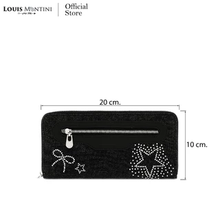 Louis Montini (Jeans) กระเป๋าสตางค์ผ้ายีนส์ ซิปรอบ ปะหนังแท้ด้านหน้า Women's wallet WL32