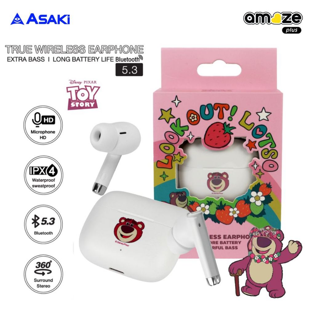 [Asaki] หูฟังบลูทูธ Lotso Toy Story TWS Earphone Bluetooth 5.3 | ลายลิขสิทธิ์แท้ พร้อมส่ง
