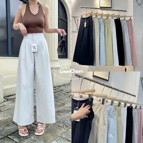 Laancham #9325(K) กางเกงขายาวทรงกระบอก เอวยางยืด ผู้หญิง พร้อมส่ง