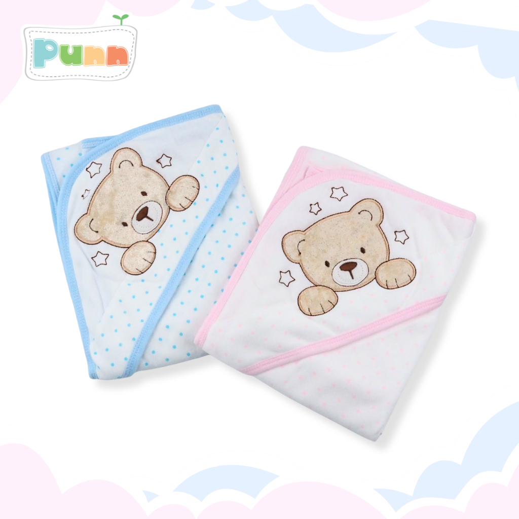 ผ้าห่อตัวมีหมวกสำหรับเด็กทารก COTTON 100%( เส้นใย Comb) – โปรปัง