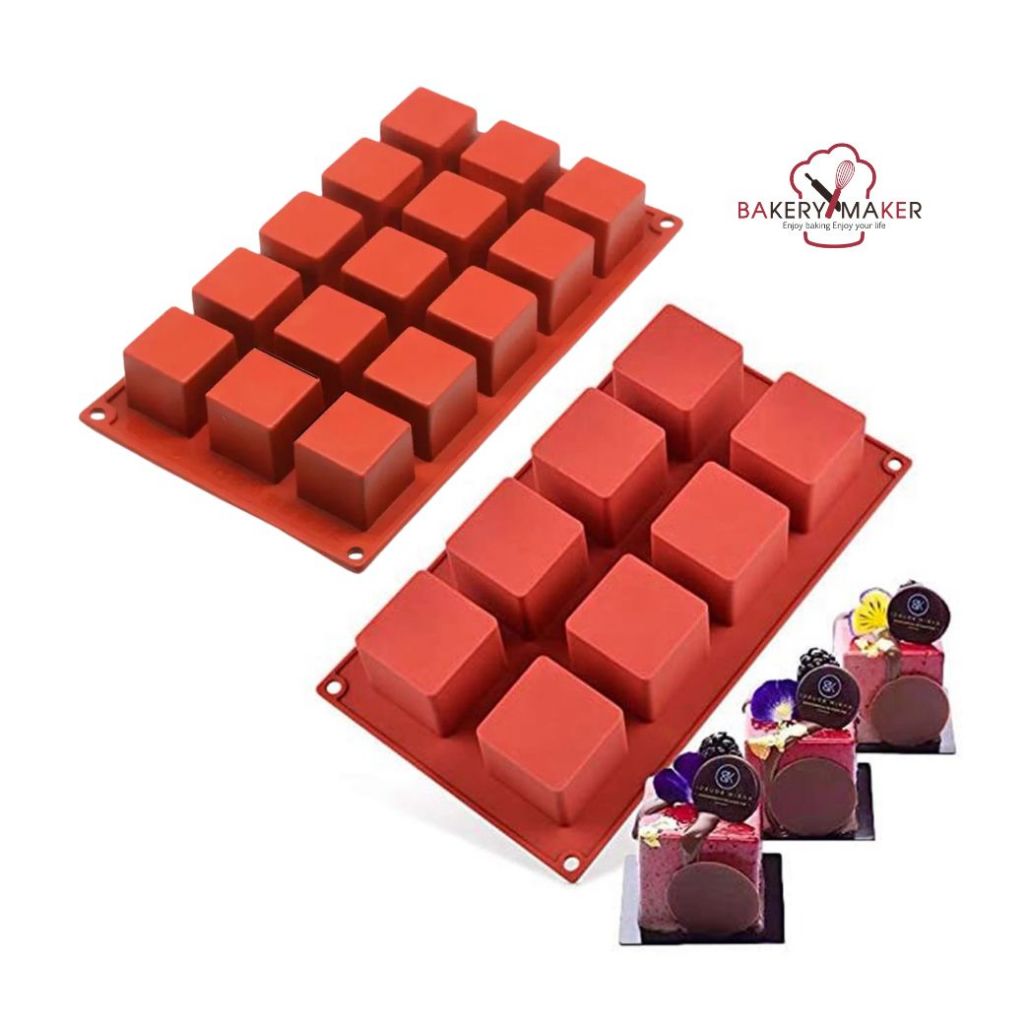 แม่พิมพ์ขนมซิลิโคน silicone ลูกบาศก์สีเหลี่ยมจตุรัส/Cube 2 ขนาด เข้าเตาอบได้