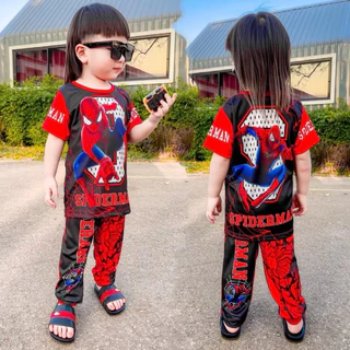 ชุดเซ็ทเด็ก เสื้อแขนสั้น+กางเกงขายาว ชุดเด็ก ลายซุปเปอร์ฮีโร่ ผ้าไมโครไฟเบอร์ ปลายขาจั๊ม