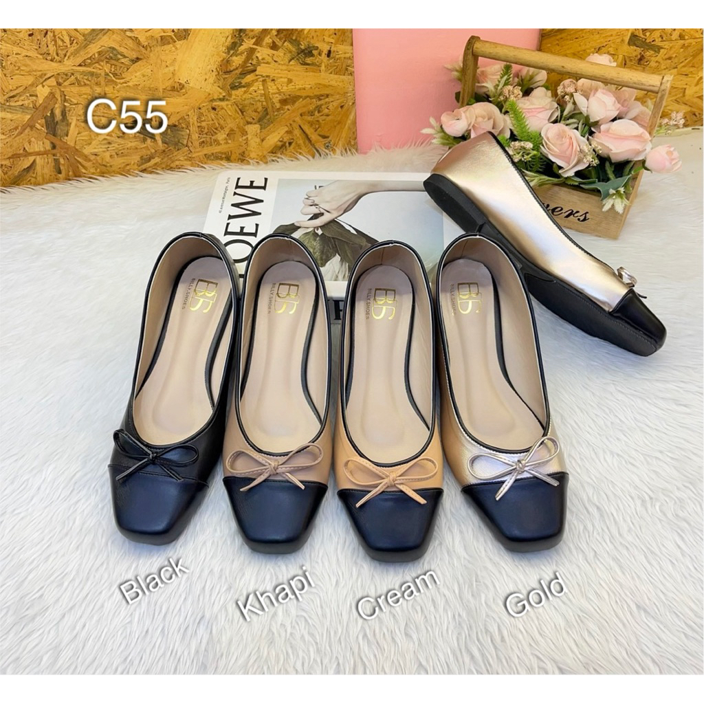C55บัลเลย์หัวตัดงานกุ้นโบว์ทูโทน สวยน่ารักลุคแกรมสุดๆสวยไม่แพ้แบรนด์แนม
