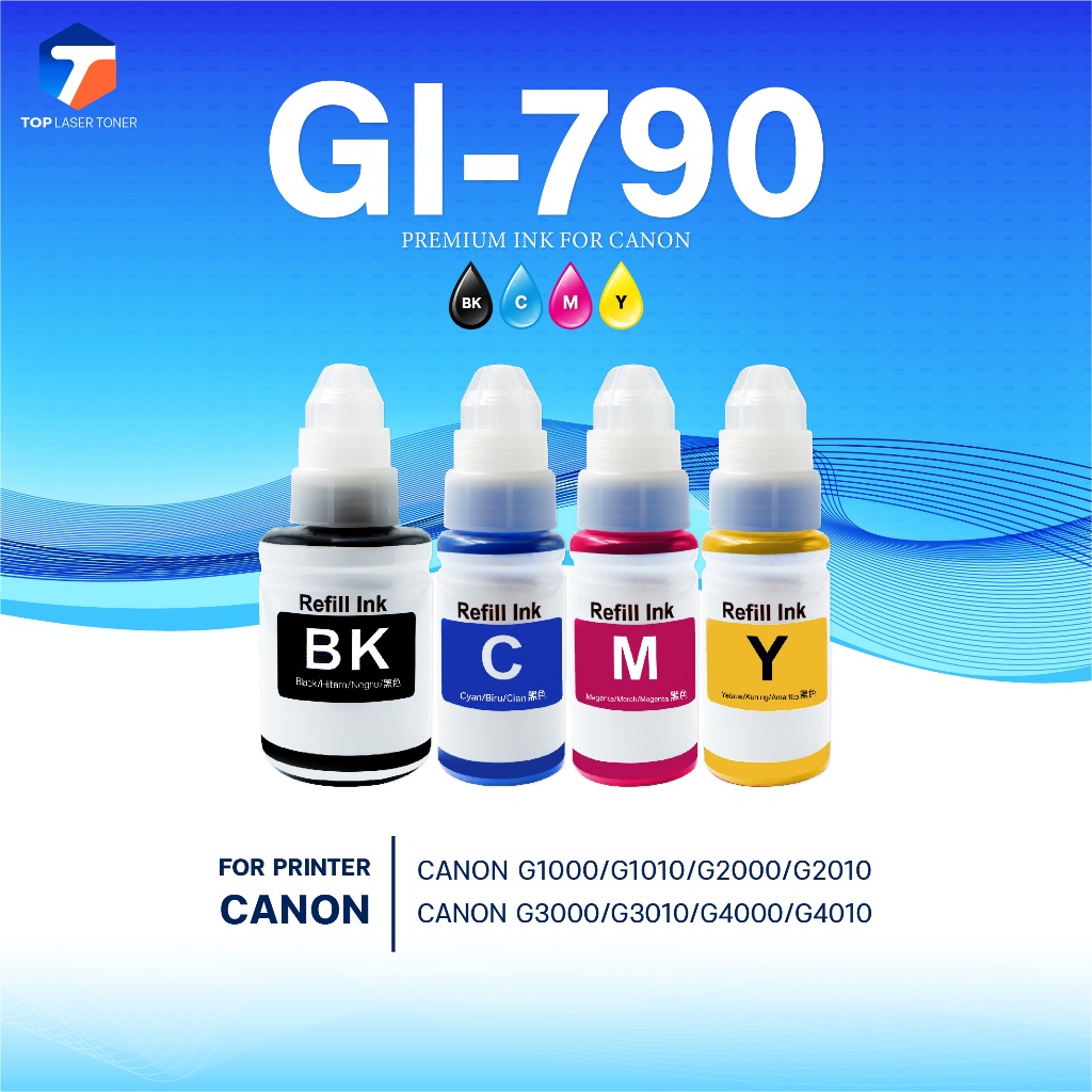 หมึกน้ำพิมพ์ INK /Canon Refill/GI-790/GI790/BK/C/M/Y ใช้กับเครื่องปริ้น CANON PIXMA G1020/G2020/G302