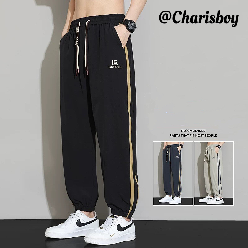 #K282#L-5XL#กางเกงลำลองฤดูร้อน ฝีมือประณีต แถบด้านข้าง ออกแบบเข็มขัดส่วนบุคคล เอวยางยืดและขายางยืด