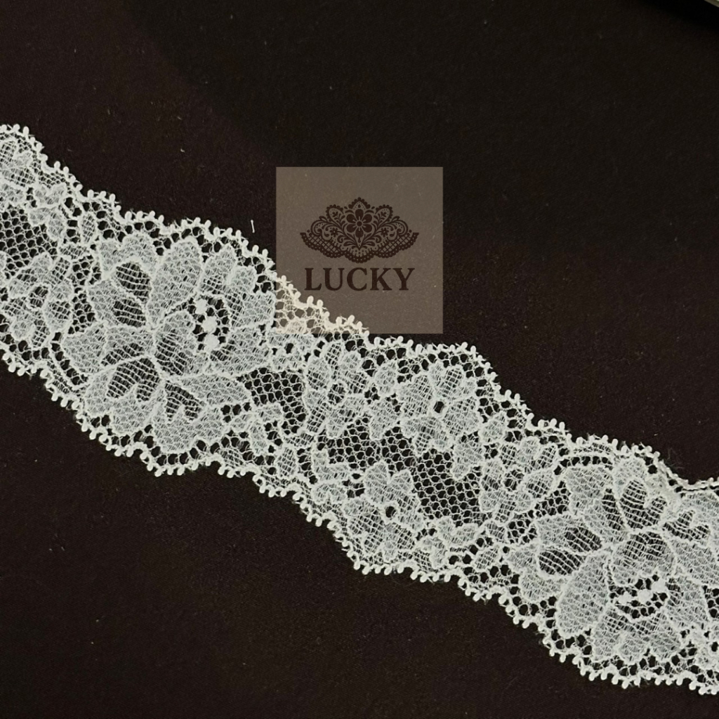 ลูกไม้ LUCKY - ลูกไม้ 2 นิ้วยืดสีออกชมพูนม