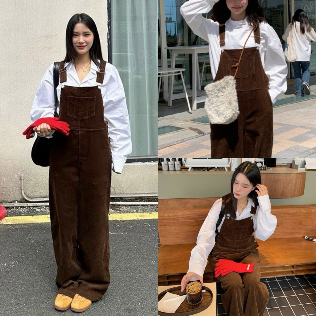 มีส่งด่วน 1 วัน กทม.✅ [พร้อมส่ง] ⟢ primproudhome "Brownie Cookie Overalls" เอี๊ยมผ้าลูกฟูก สีน้ำตาลเข้ม ใส่สบาย ทรงสวย