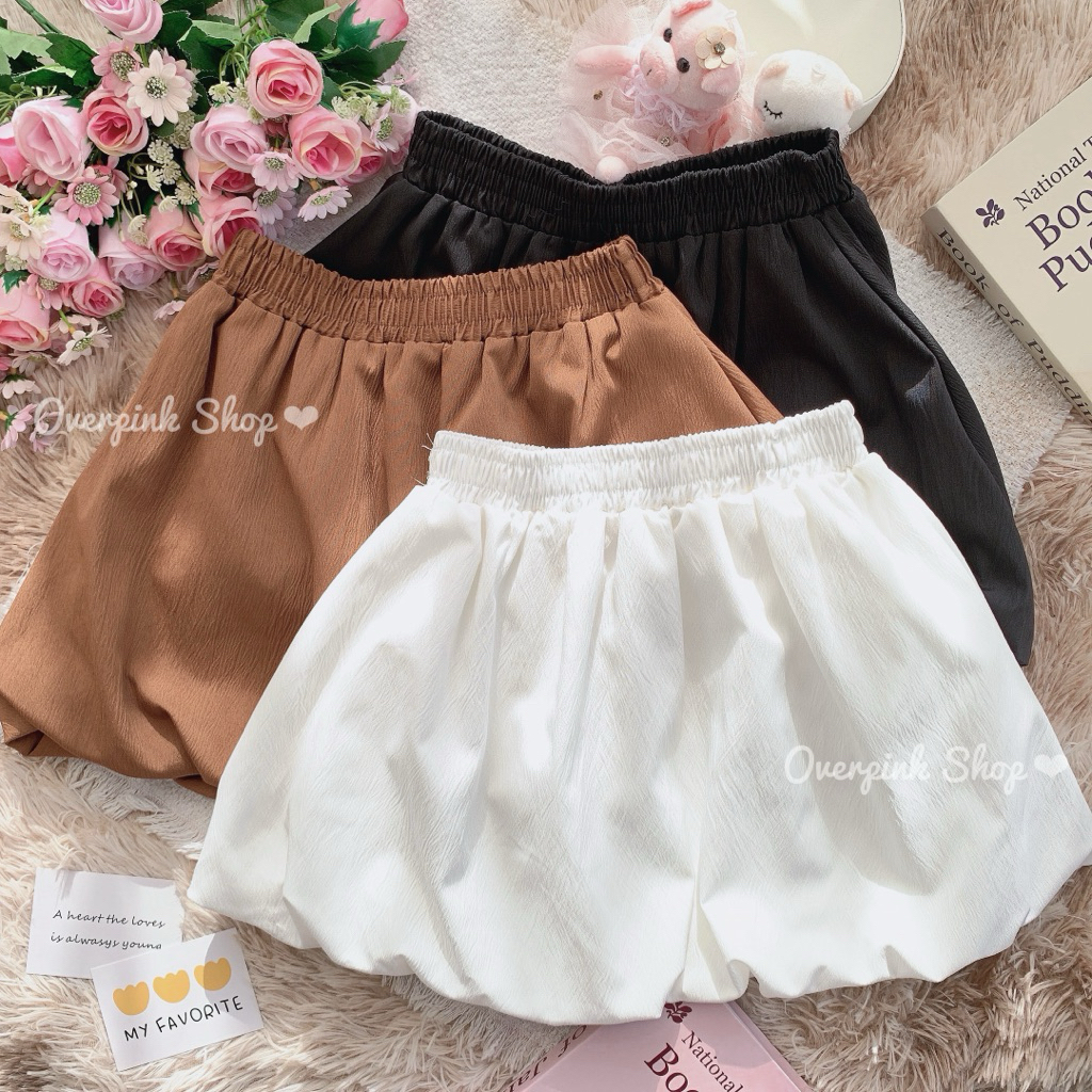 🌸OVP🌸 พร้อมส่ง7สี กระโปรงสั้น ทรงบอลลูน ไม่มีซับใน ผ้าครัชสีล้วน กระโปรงบอลลูน