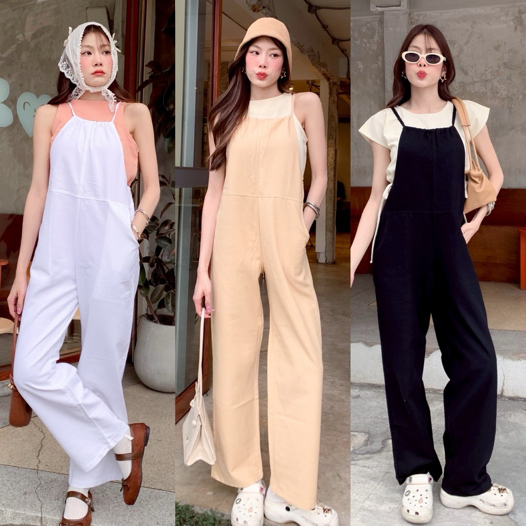 เอี๊ยมสายเดี่ยวขายาว, ชุดเสื้อกางเกง, ผูกโบว์, เสื้อกล้ามแขนเว้า,ครอป,ตัวสั้น,ขากระบอก