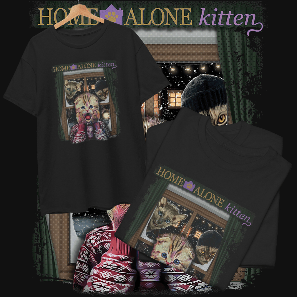 เสื้อยืด Home Alone ลูกแมว (Cotton 100%)