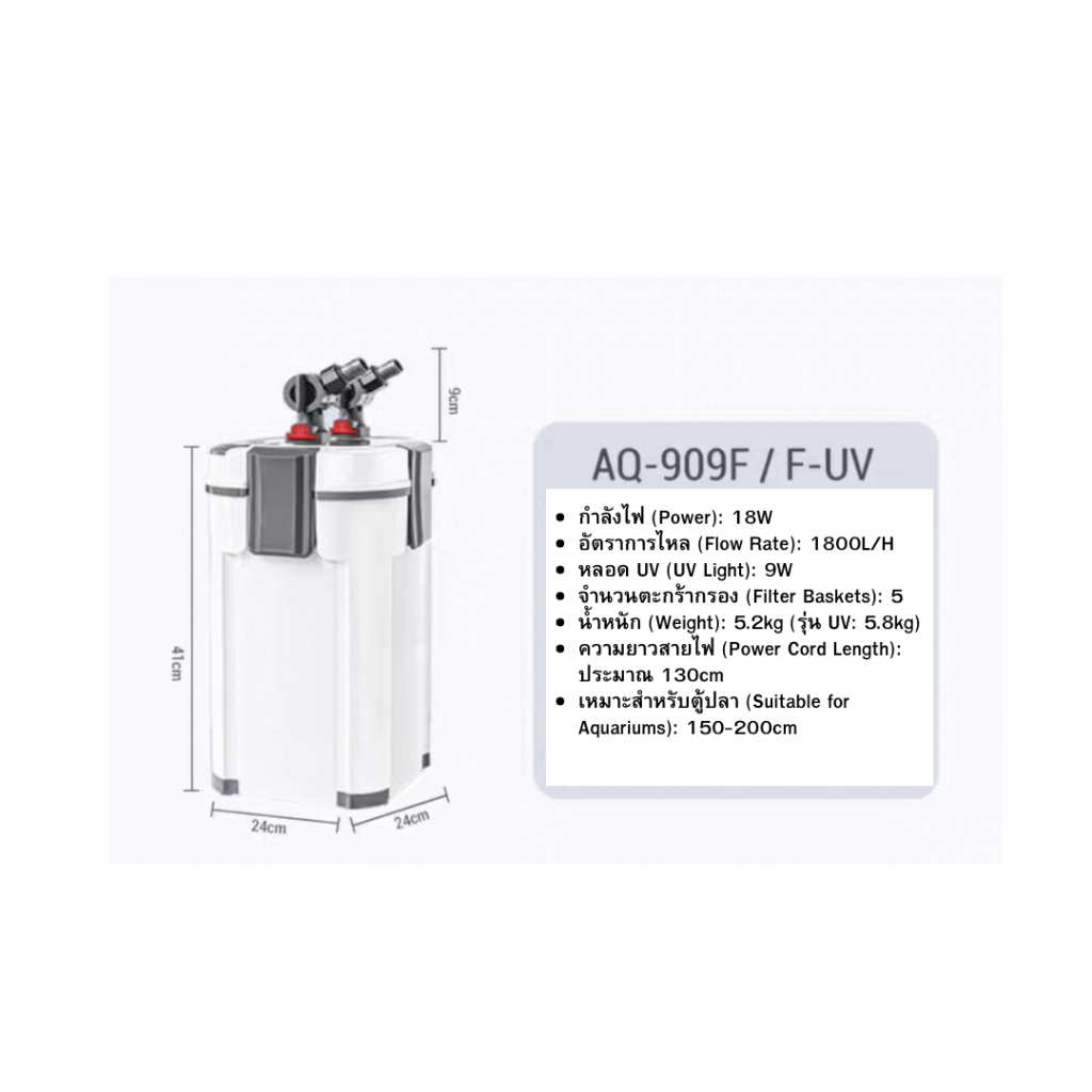 SOBO AQ-911F/AQ-911FUV/AQ-913F/AQ-913FUV เครื่องกรองนอกตู้ปลาแบบมี UV - รูปที่ 5