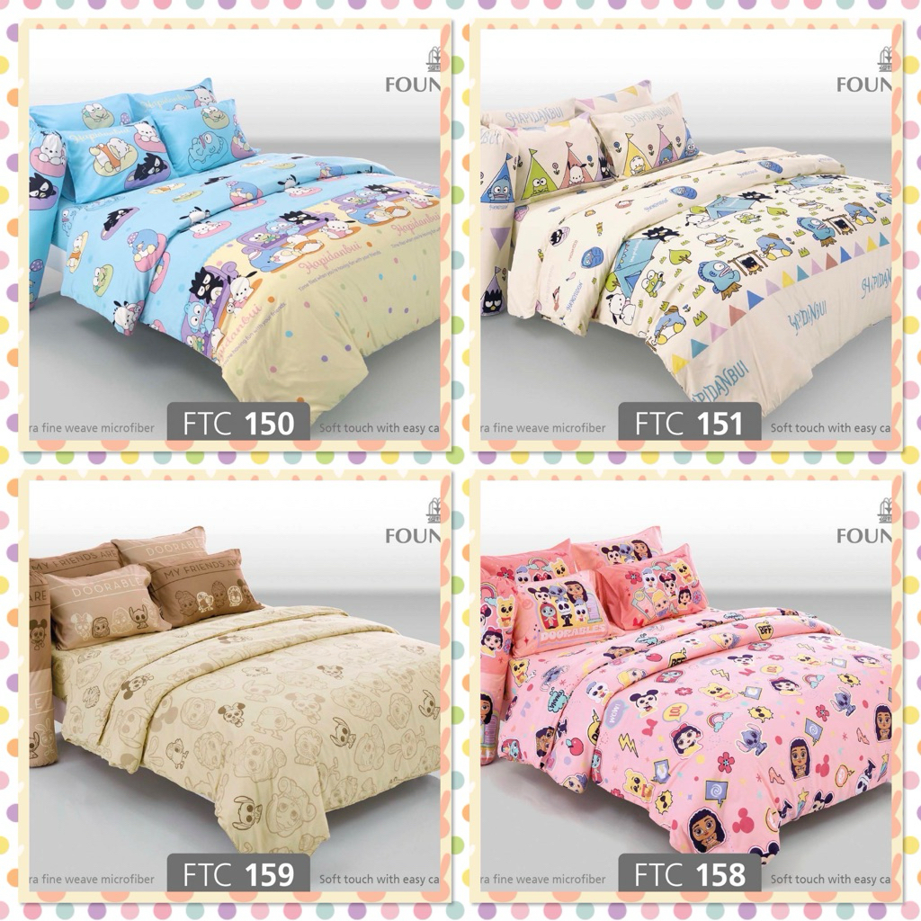 ผ้าปู(ไม่รวมผ้านวม)/ ผ้าปู+ผ้านวม/ ผ้านวม ลายDisney Sario ยี่ห้อฟาวเท่น ขนาด5,6ฟุต