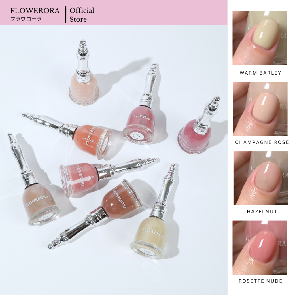 FLOWERORA (โทนนู้ด) สีทาเล็บกึ่งเจล ไม่ต้องอบ ไม่มีกลิ่นฉุน ทาในห้องแอร์ได้