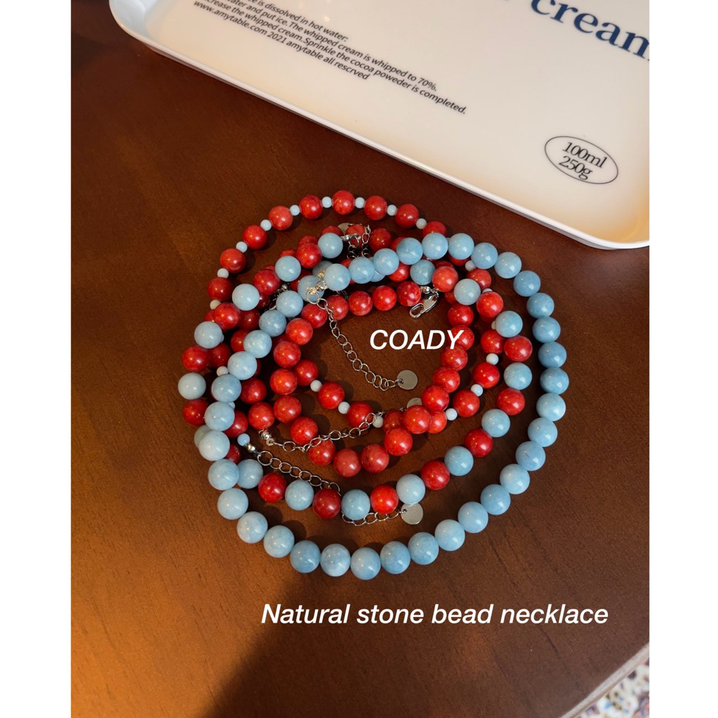 red-blue tone, natural stone bead necklace ลูกปัดหินธรรมชาติ