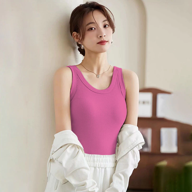 เสื้อกล้ามมีบราในตัว เสื้อกล้ามลำลอง สีเบสิก สีพื้นเปิดไหล่ สำหรับสตรี นุ่มและใส่สบาย มีสีให้เลือก15 สี ใส่ได้หลายแนว