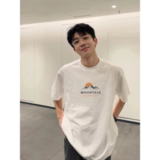 (ผ้าฝ้าย 100%)Luvoro oversize unisex เนื้อผ้านุ่มระบายแขนสั้น T-shirt สีดำและสีขาว เสื้อยืดทูโทน เสื้อยืดแขนสั้น C1404