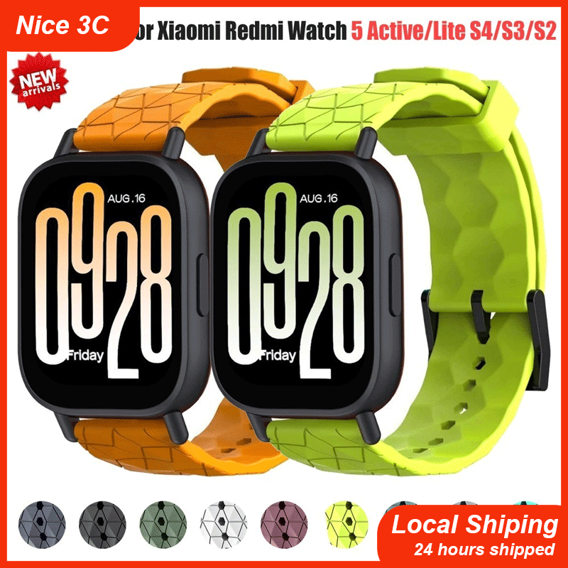 22 มม.ซิลิโคนสำหรับนาฬิกา Redmi 5Active/5Lite รูปแบบฟุตบอลสร้อยข้อมือสำหรับ Xiaomi Watch 5/ s5/S4 47 มม./S3/S2/S1 pro ba