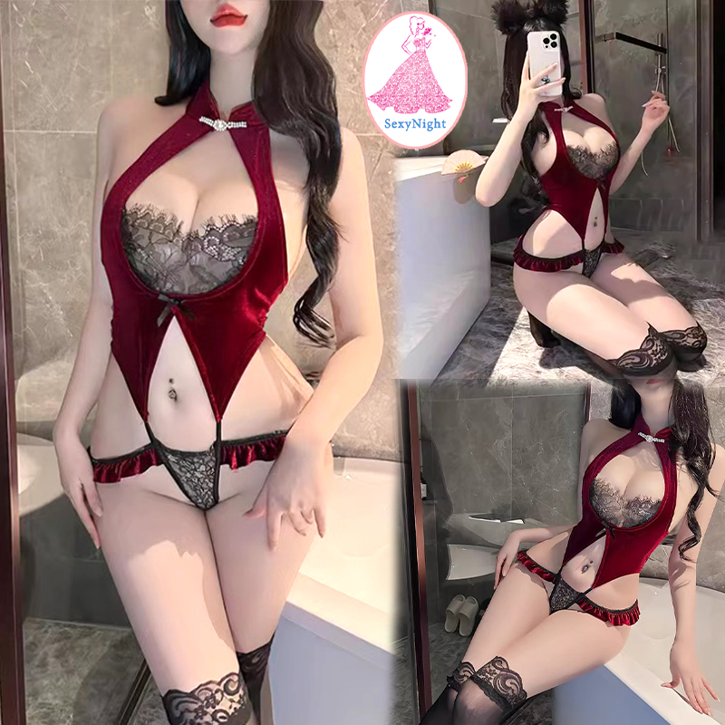 SexyNight 💞💞ชุดเซ็กซี่ คอสเพกี่เพ้า สีแดง บอดี้สูท เปิดเป้า กลวง หลังเปลือย ผ้าใส่สบาย ราคาถูก ส่งไวจากไทย