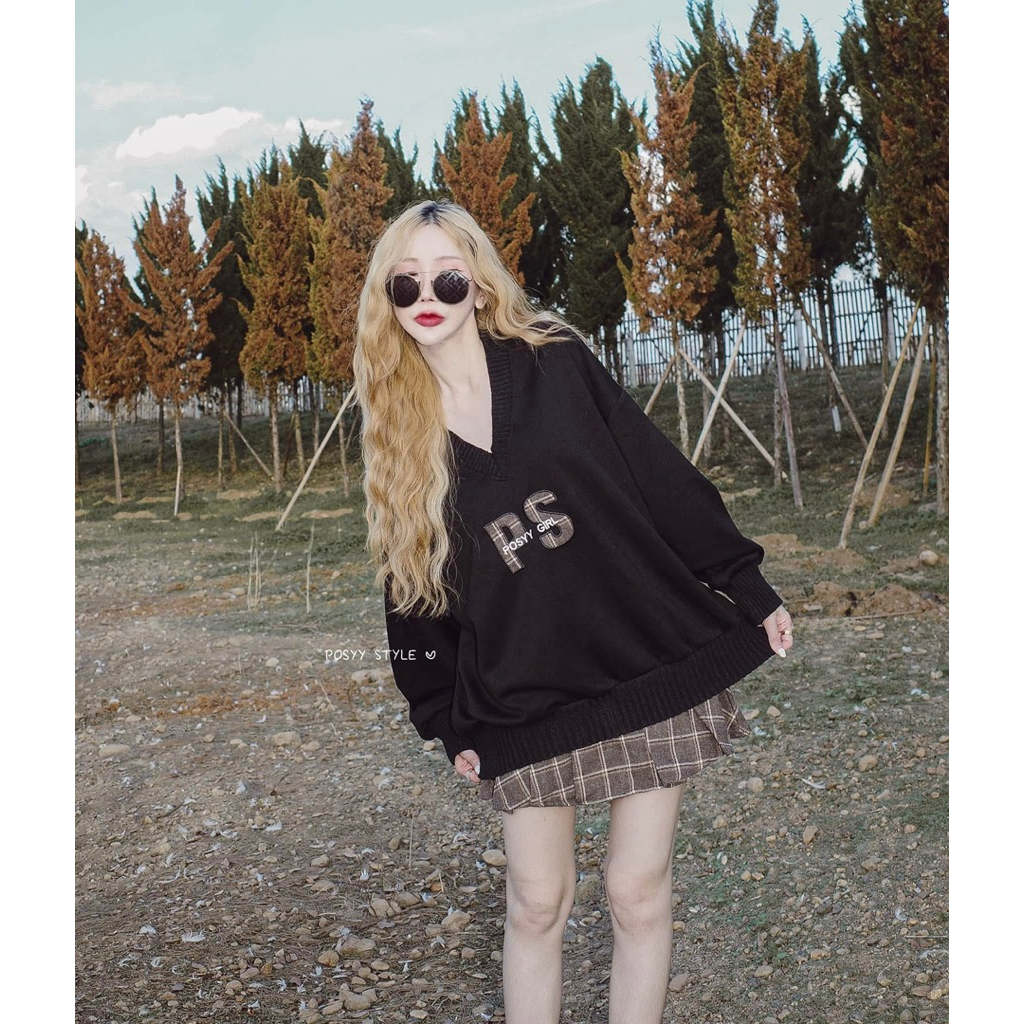 Use* POSY STYLE สเวสเตอร์และกระโปรงลายสก๊อต Size L 🍂