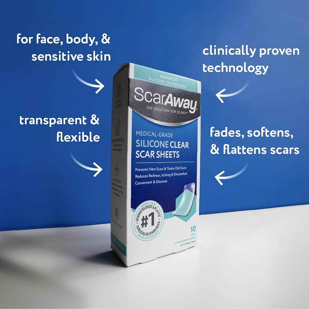 ScarAway Clear Silicone Scar Sheets, White, 10 Count