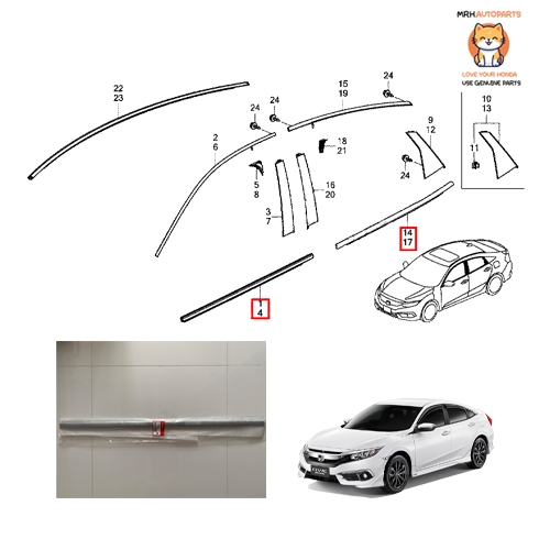 ยางรีดน้ำประตู Honda Civic FC 1.8 1.5 2016-2020 แท้ศูนย์ ราคาต่อ 1 ข้าง