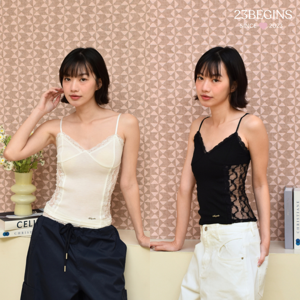 (พร้อมส่ง) Selena Lace เสื้อสายเดี่ยวลูกไม้ สายเดี่ยวสีพื้น (816)