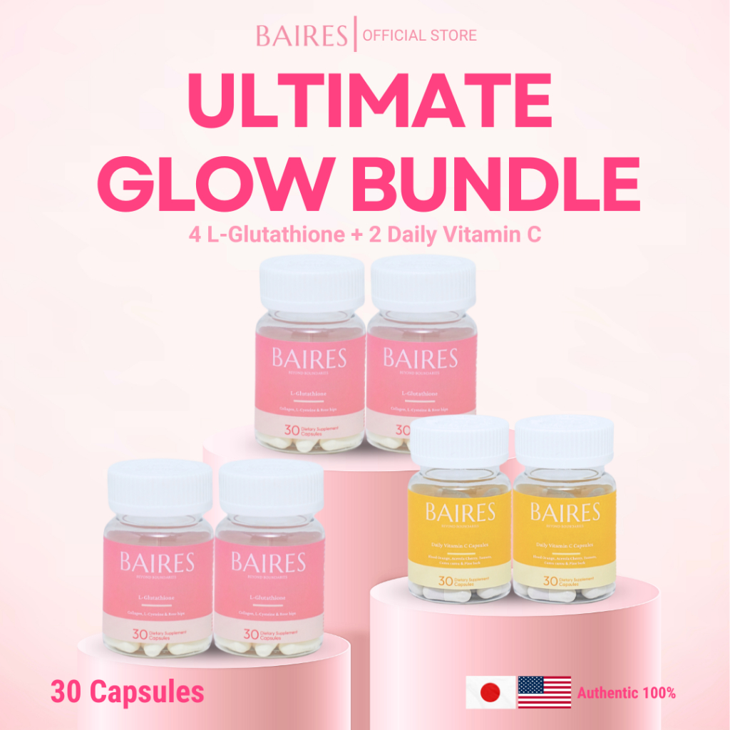 BAIRES โปรผิวจึ้ง  (L-GLUTATHIONE Plus Fish Collagen Dipeptide) 4 กระปุก และ (Daily Vitamin C) 2 กระ