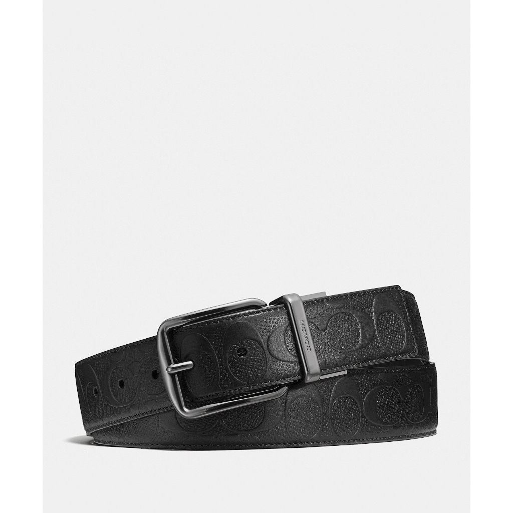 Coach CQ024 Harness Buckle Cut-To-Size Reversible Belt, 38Mm (4 BLK) เข็มขัดผู้ชาย สี Black