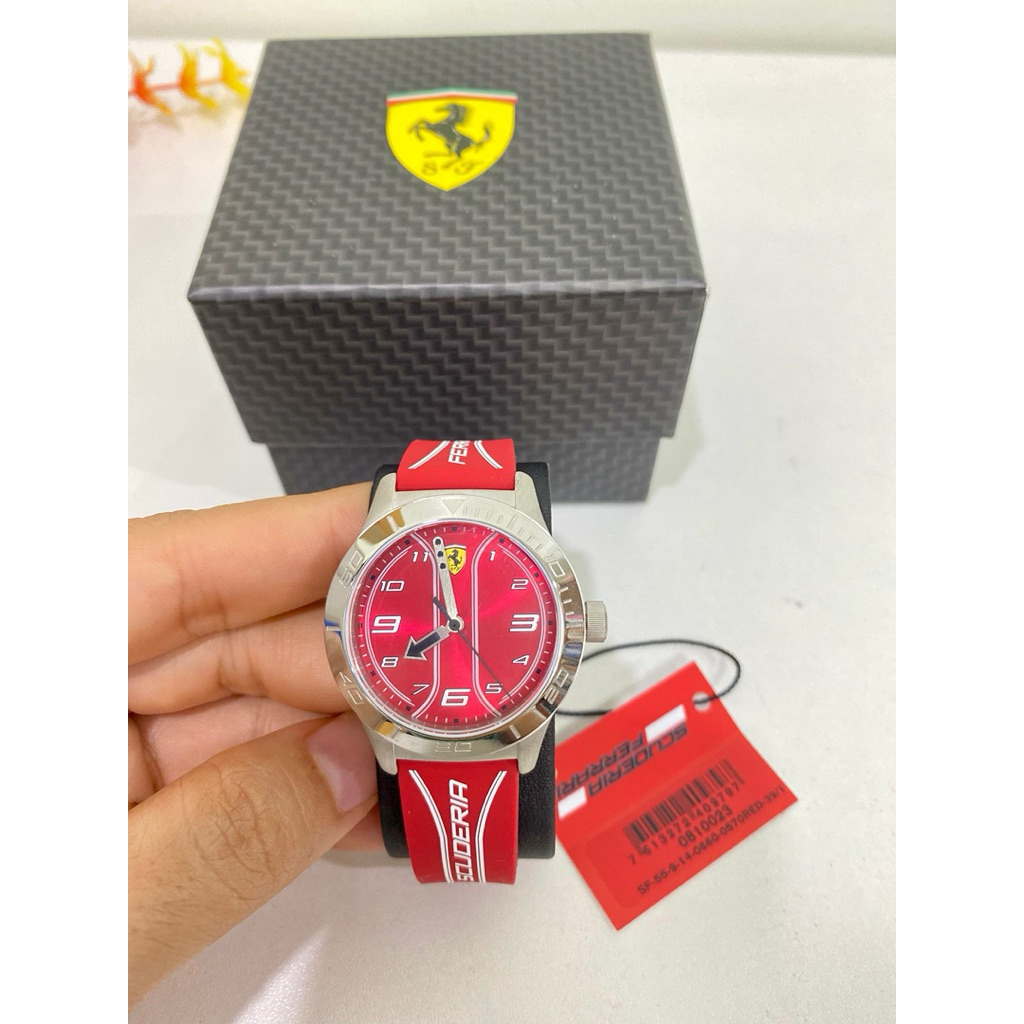 Ferrari หน้าปัด 34 มม. หายาก Scuderia Ferrari Academy Analog Red Dial Boy's Watch-0810023