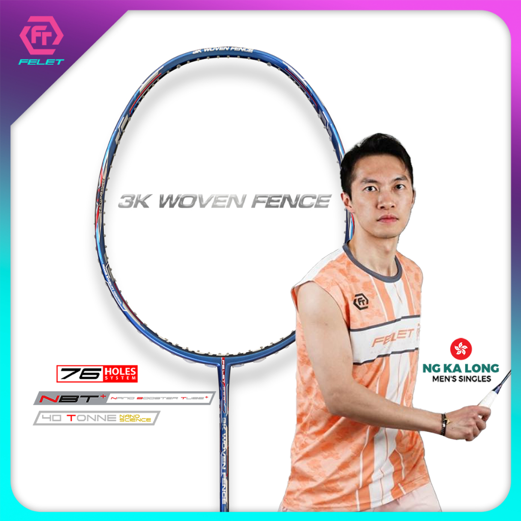 FELET ไม้แบดมินตัน รุ่น 3K WOVEN FENCE (NG KA LONG) แถมเอ็น + กริป คละสี + ซองผ้าพรีเมียม