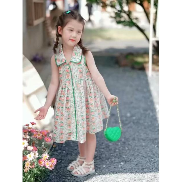 Mom Kids พร้อมส่ง ชุดเดรสลายดอกไม้ น’ ารักสำหรับเด็ ชุดเดรสแขนกุด น่ารักๆ สไตล์เกาหลี ฤดูร้อน 1-7 ปี