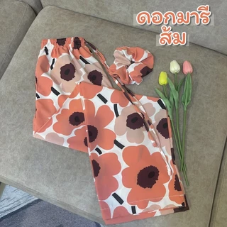 กางเกงลายจุดPolka dot ผ้าไหกางเกงลายจุดPolka dot ผ้าไหมญี่ปุ่นเกรดพรีเมี่ยม ขาปล่อย 2 กระเป๋า ทรงกระบอก