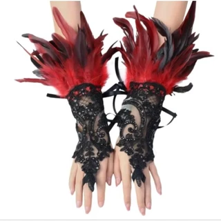 F2/7พร้อมส่งในไทย(ราคาต่อ1 คู่2ชิ้นจ้า) ถุงมือขนนก ถุงมือลูกไม้ขนนก ถุงมือเว้นนิ้วขนนก ถุงมือคอสเพลย์ ถุงมือประดับขนนก