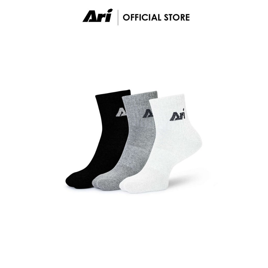 ARI DAILY QUARTER SOCKS - BLACK/GREY/WHITE ถุงเท้า อาริ แพ็ค 3 สีดำเทาขาว