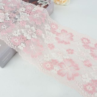 (ลายใหม่) ชุด1 ลูกไม้ไนล่อน สีชมพู🩷 กว้าง 6นิ้ว-9นิ้ว (✂️ตัด…