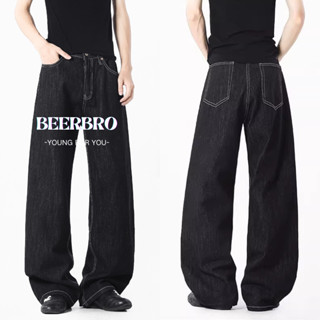beerbroth-กางเกงยีนส์ผู้ชาย ทรงตรง ทรงหลวม สไตล์อเมริกัน สีน…