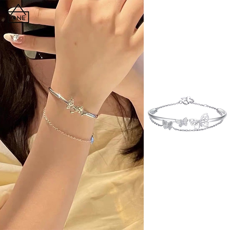 COD❤️สร้อยข้อมือผีเสื้อเปิดปรับได้สไตล์เกาหลีแฟชั่นระดับไฮเอนด์เครื่องประดับสำหรับผู้หญิง-a.one